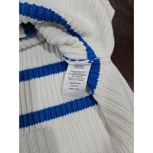 NWOT By Talbots 1X Cotton Blend Striped Sweater Blue White Lime Green Size - Picture 3 of 6